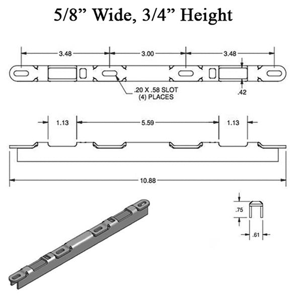 Narrow 5/8" Sliding Door Keeper, 3/4" Raised Strike, Dual Point lock