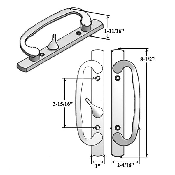 Legacy Glass Sliding Door Handle, Offset Thumb Turn - Choose Color