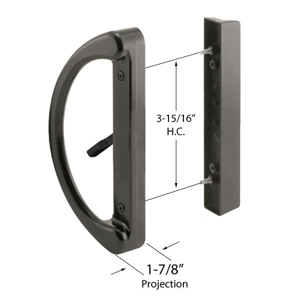 Heavy Duty Black Sliding Patio Door Handle Set, 3-15/16"