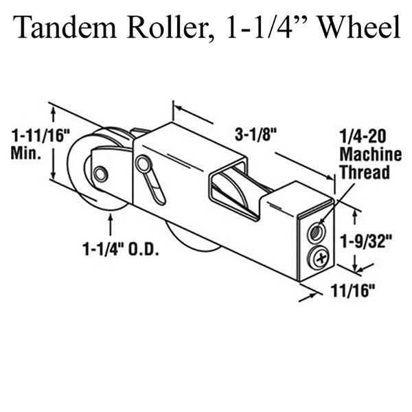 Tandem Roller 1-1/4 Wheel, 1-1/4" tall Housing
