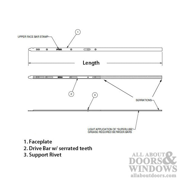 UF2095/UD2095 16mm P2000 Active Upper Shootbolt Assembly for 82"–95-1/2" Doors