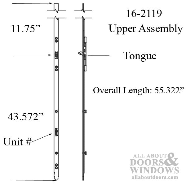 16mm P2000 Active Upper Tongue Assembly, 55.322" UF2119