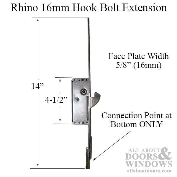 16mm P2000 Active Upper Rhino Hook Extension 14" Adjustable, Stamped 3502