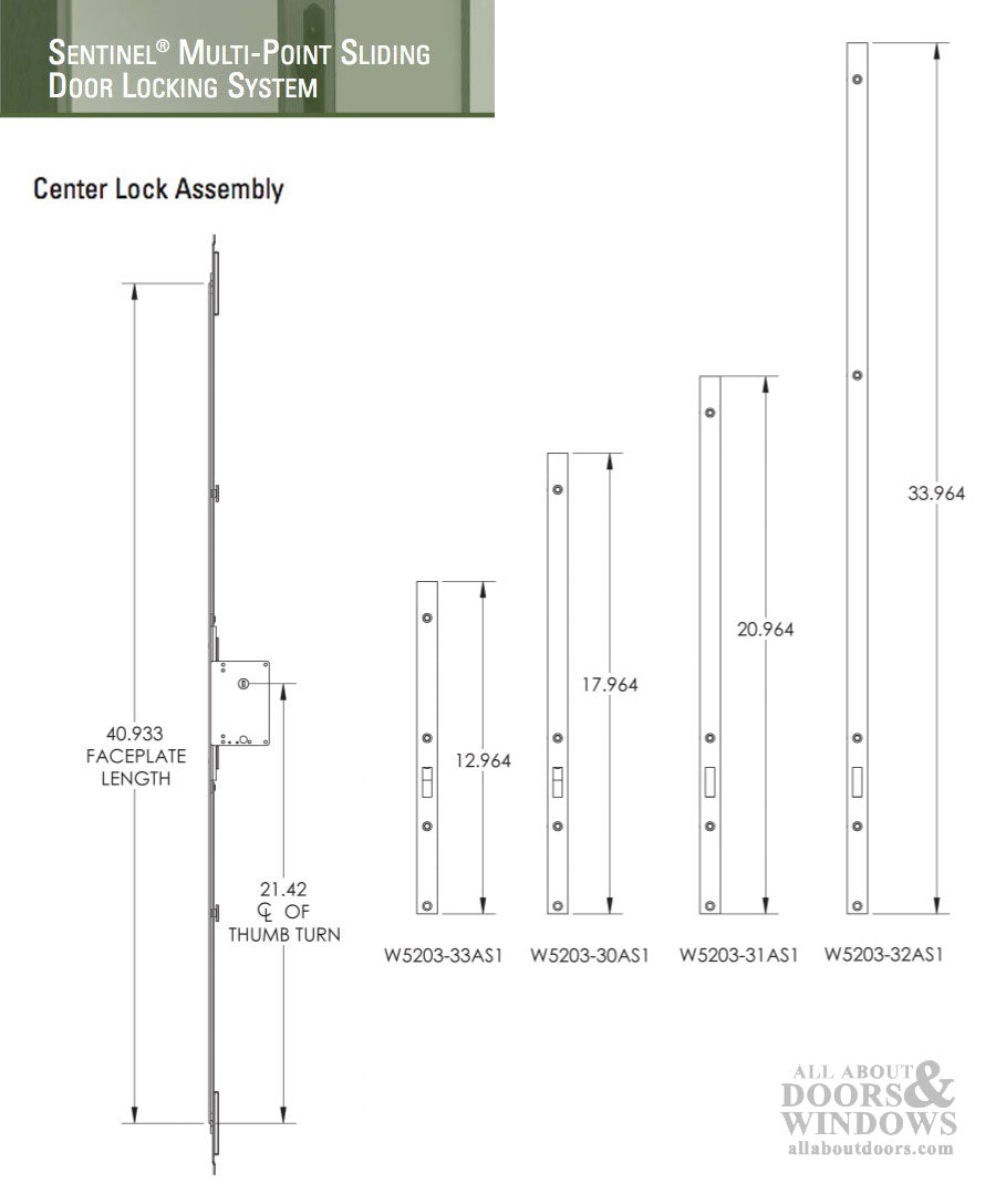 XM-50 Center Lock Assembly for 3-Point Sliding Door