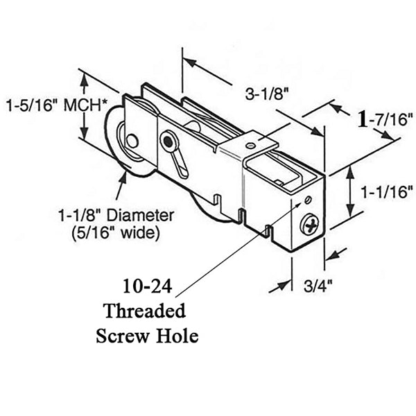 Tandem 1-1/8" Steel Wheel Roller Assembly for Patio Doors