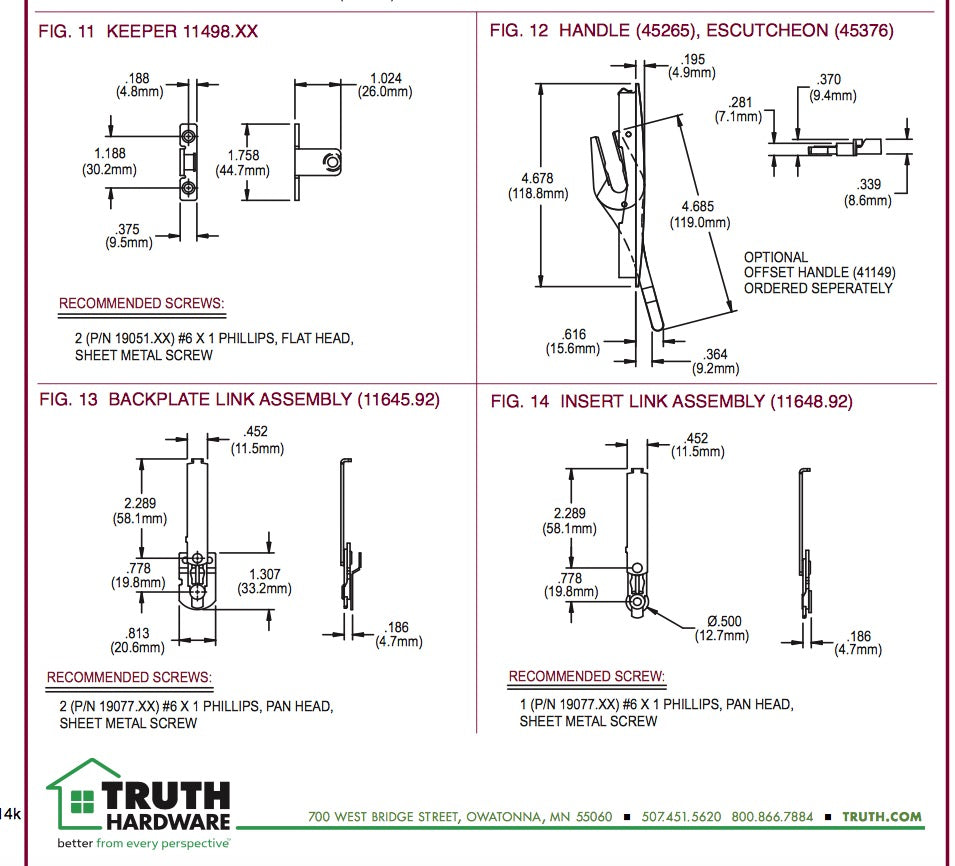 Truth 11648.92 Back Plate Link Assembly for Multipoint Locks
