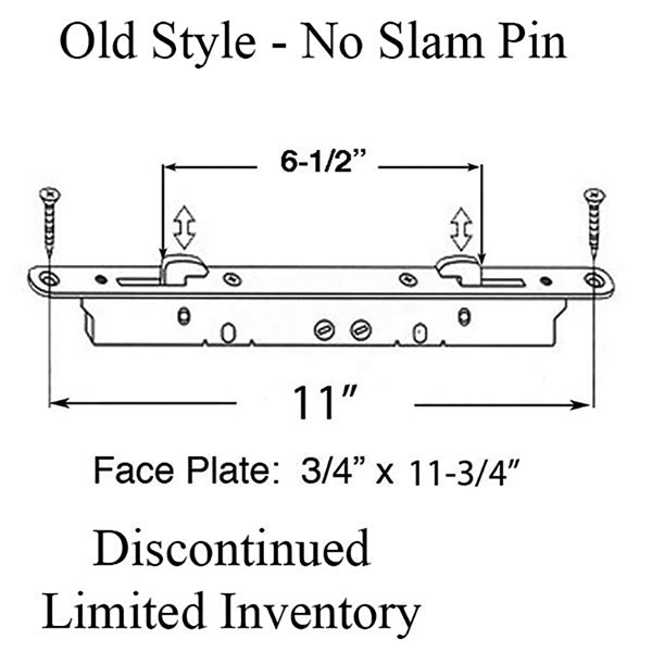 2-Hook Sliding Door Lock, 11-3/4" Faceplate, No Slam Pin, Beige