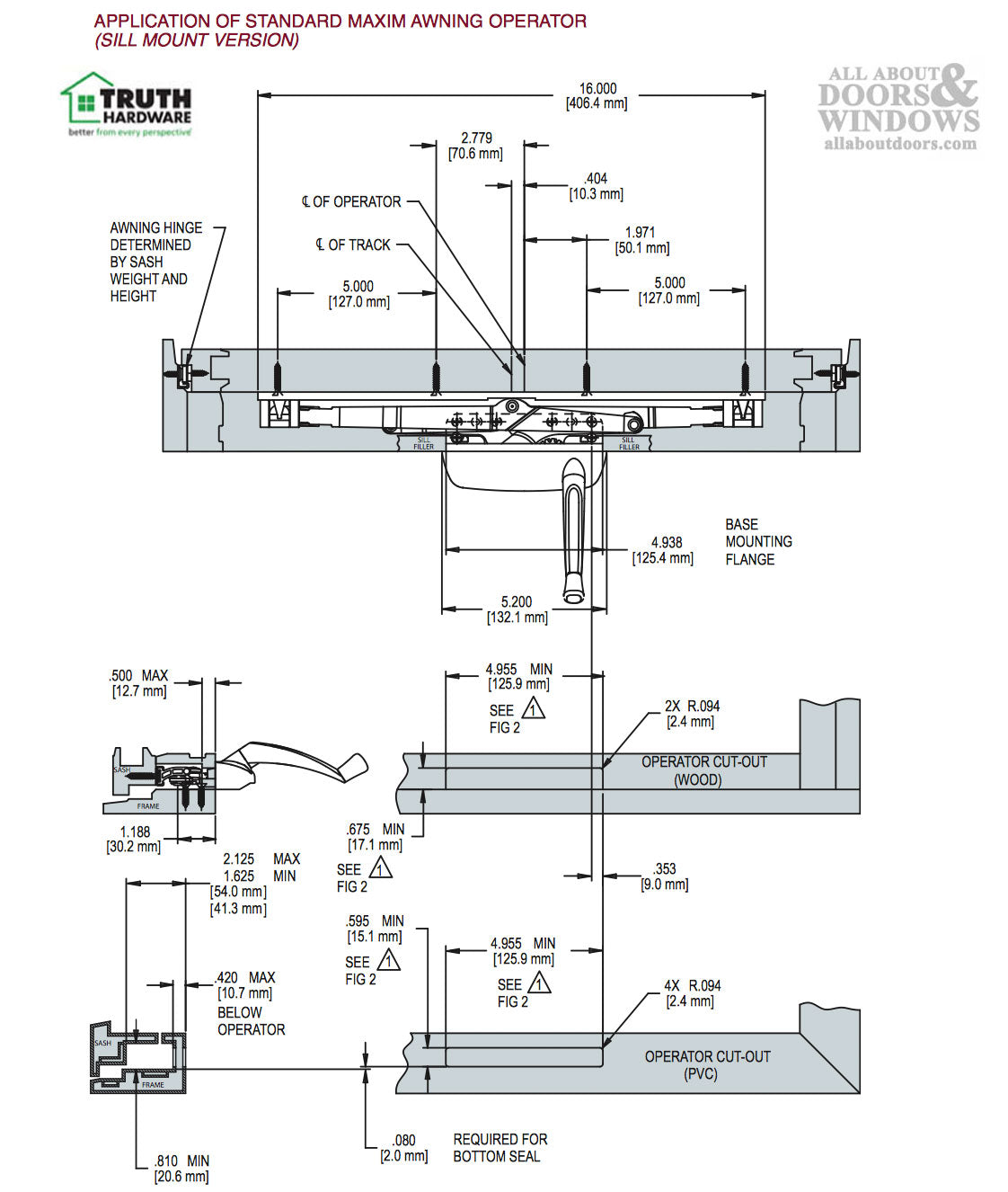 Truth Maxim Awning Window Operator, Sill Mount with Cover