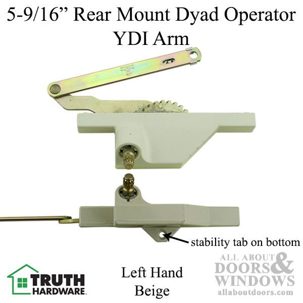 Left-Handed Rear Mount Dyad Casement Operator with Stability Tab, 5-9/16"