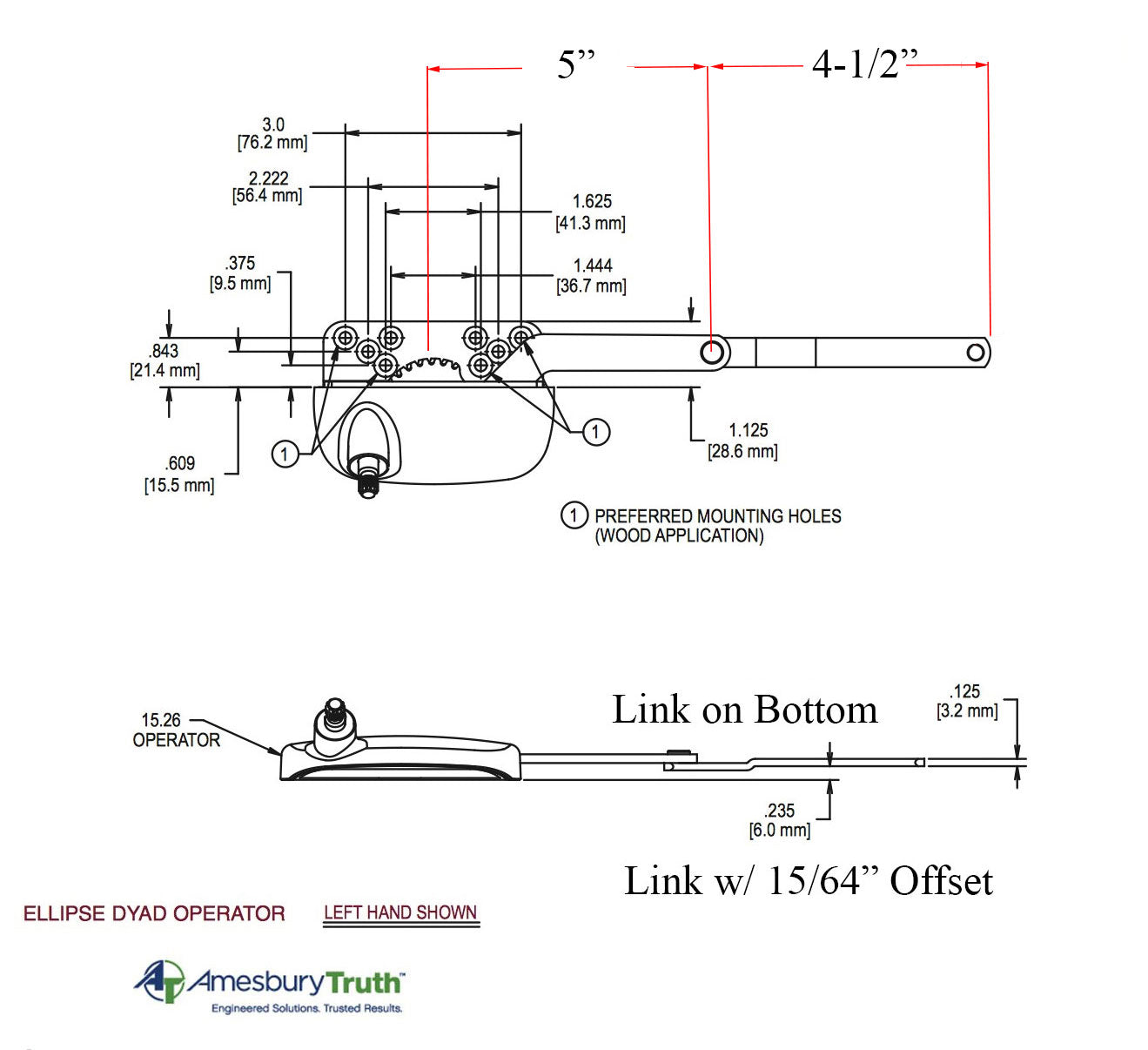 Truth® Ellipse Split Arm Casement Operator, 1/4Inch Offset Link, Right Hand
