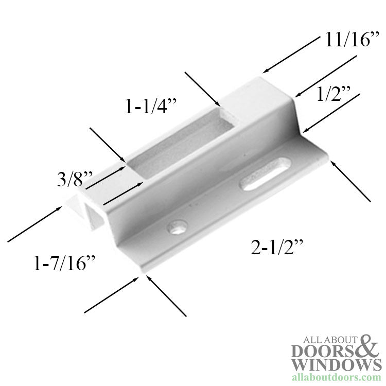 11/16" White Strike Keeper for Sliding Patio Door, Aluminum