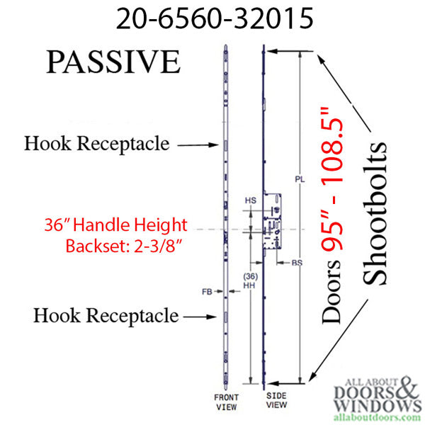 20mm P3000 Passive 60/92 Shootbolt Door Lock with Hook