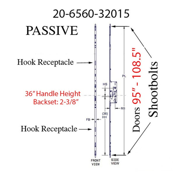20mm P3000 Passive 60/92 Shootbolt Door Lock with Hook