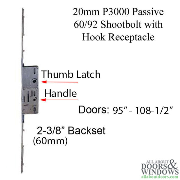 20mm P3000 Passive 60/92 Shootbolt Door Lock with Hook