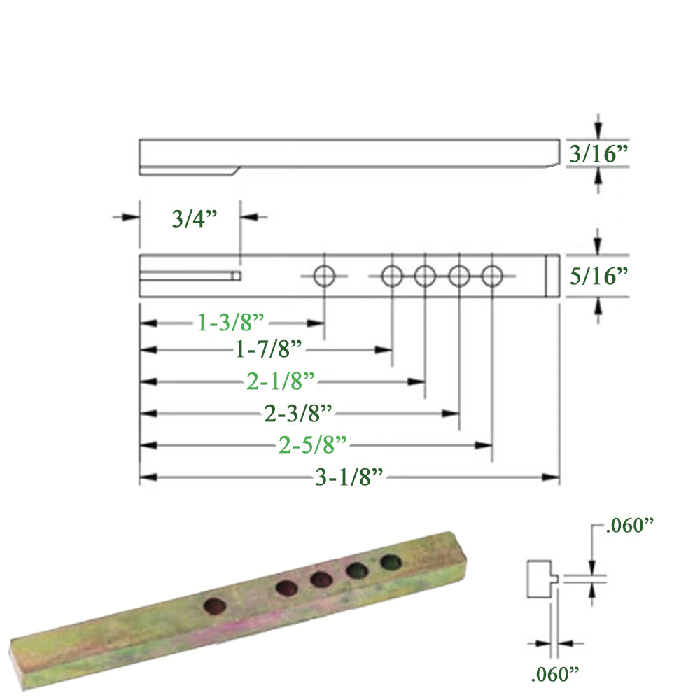 3-1/8" Yellow Zinc Straight Pivot Bar, 5-Hole Window Hardware
