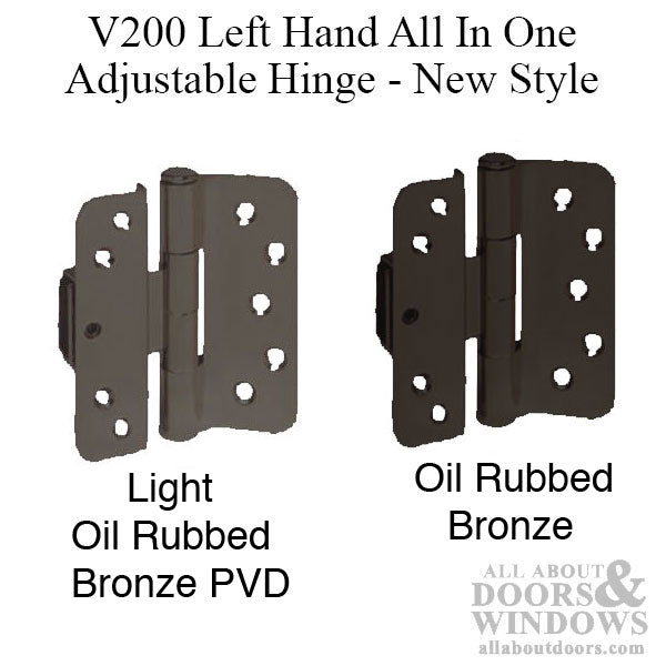 V200 Left Hand All In One Adjustable Hinge, Aluminum Base