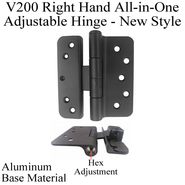 V200 Right Hand All In One Adjustable Hinge, Aluminum Base