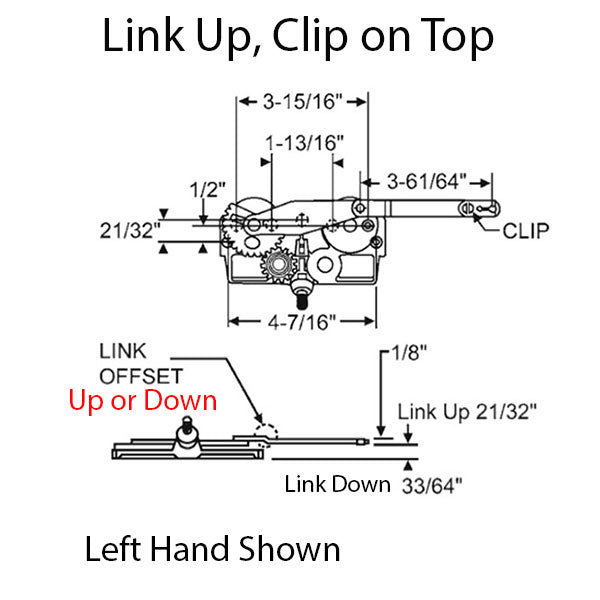 Right Hand Truth EntryGard Dyad Casement Operator, Link Offset Up, Clip Up