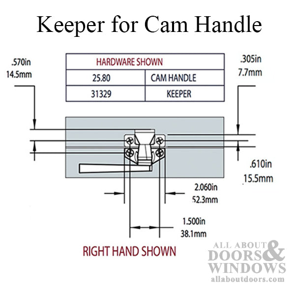 Keeper for Cam Handle for Hopper/Basement Window - Choose Color
