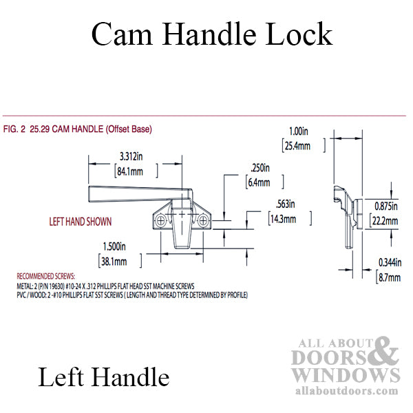 Cam Handle for Hopper Window, Low Profile, Left Hand- Choose Color