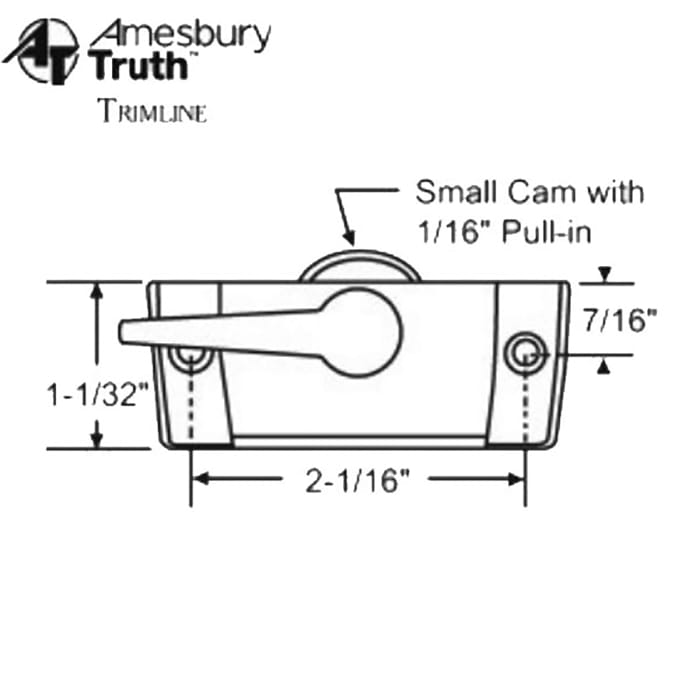 Truth Trimline Sweep Lock, 2-1/16 screw holes, 1/16 cam, 7/1
