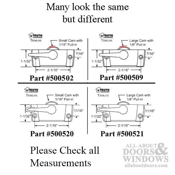 Truth Trimline Sweep Lock, 2-1/16 screw holes, 1/16 cam, 7/1