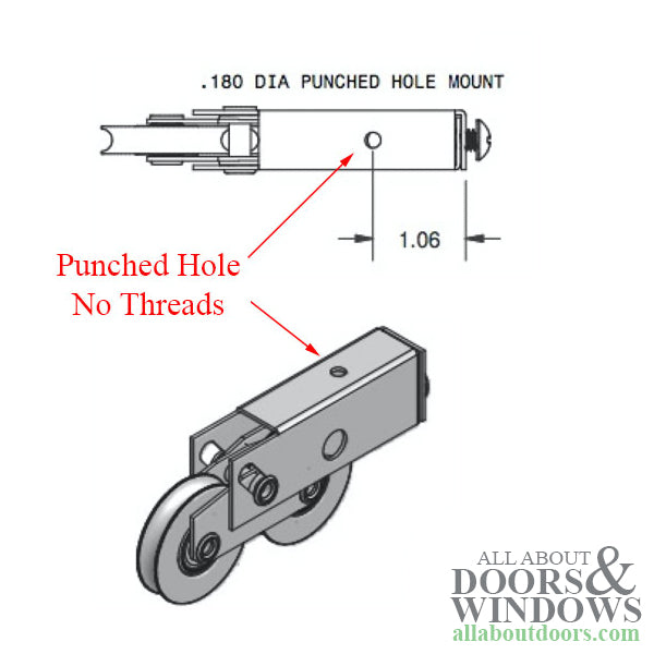 1-1/4" Steel Wheel Tandem Roller Assembly, 11/16" Housing for Sliding Patio Doors