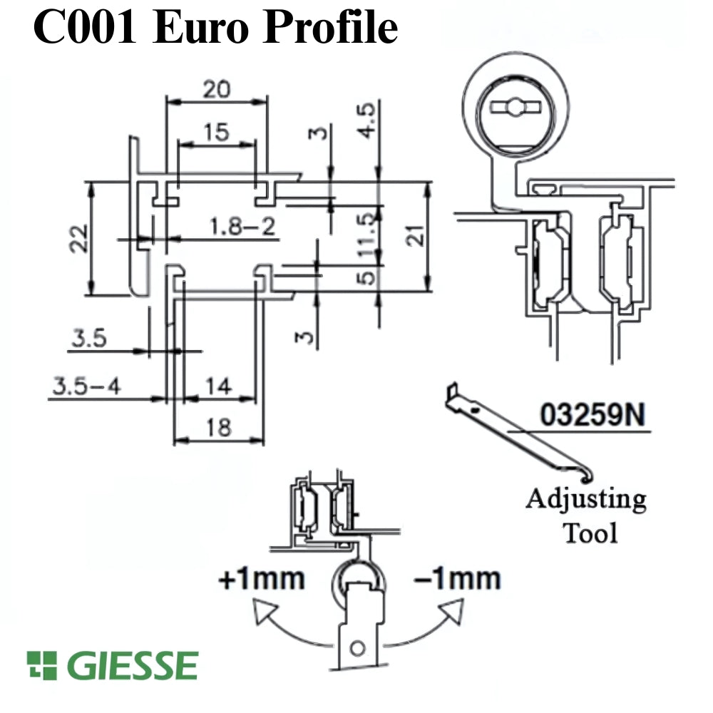 Giesse Euro Groove clamp hinge - C001 Profile