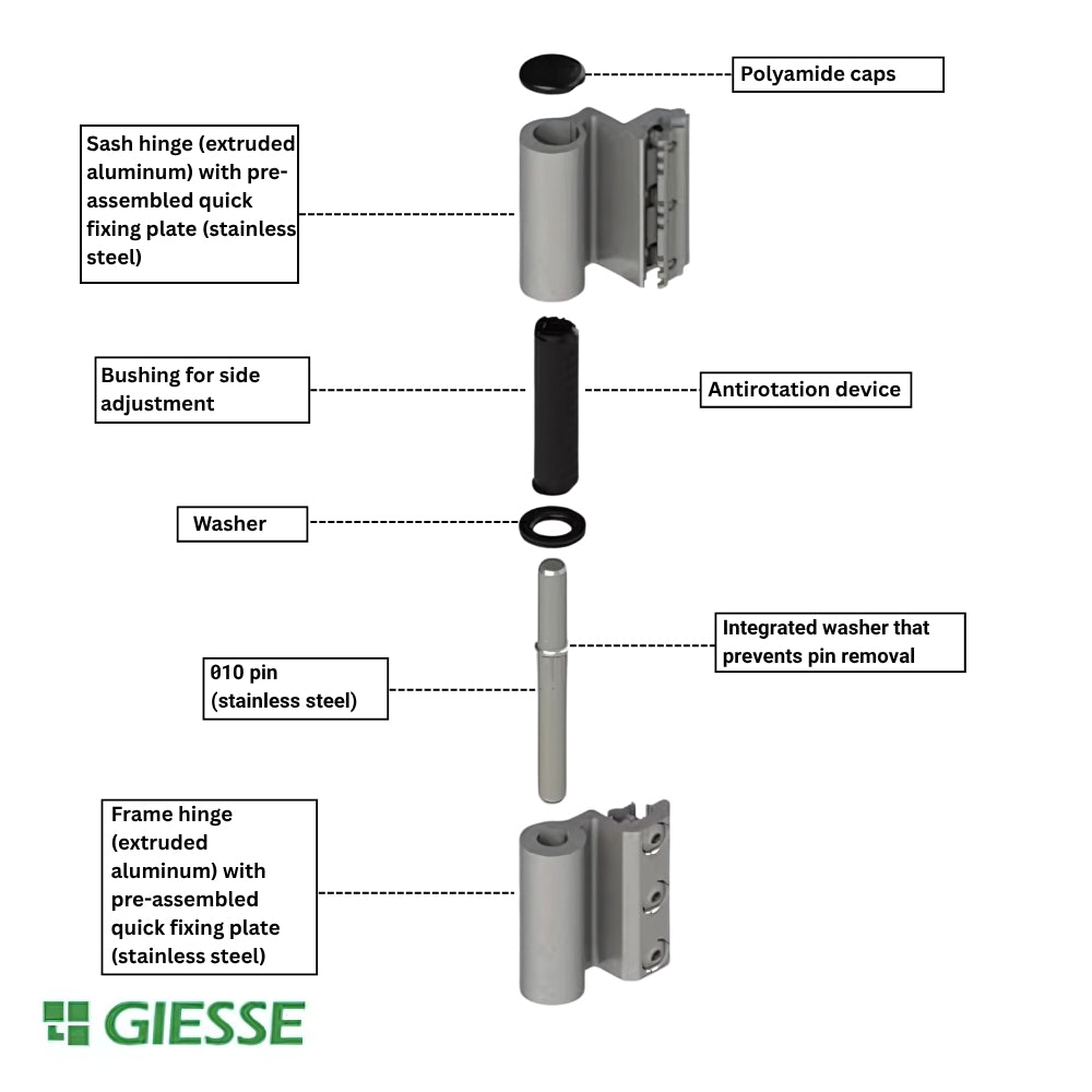 Giesse Celera Clamp Hinge for Aluminum terrace and Balcony Doors - Silver