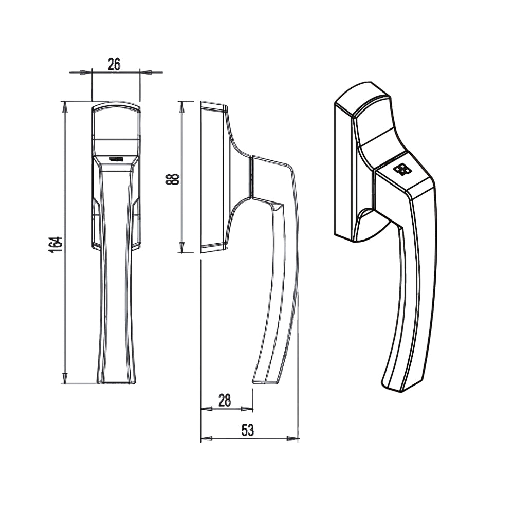 Giesse Asia Plus Outward 0-90 Cremone Handle - Silver