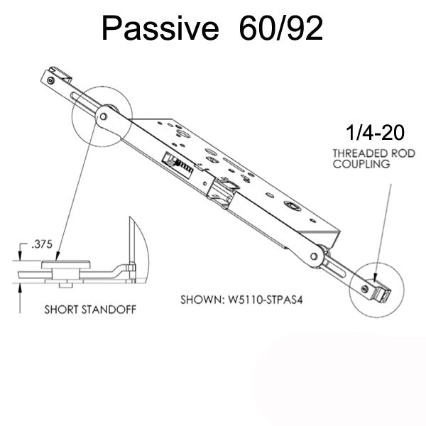 Passive 60/92 Concealed Rod Short Standoff 1/4-20 Thread Hardware