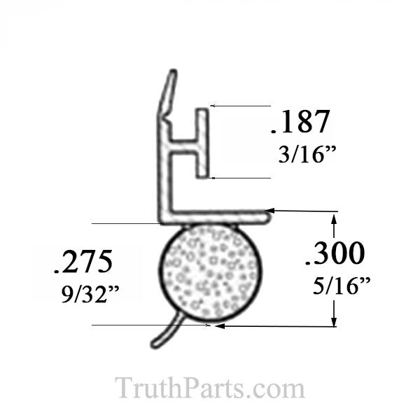 T-Slot Foam Filled Offset Bulb .187 x .300 Slide-in Backing Weatherstrip
