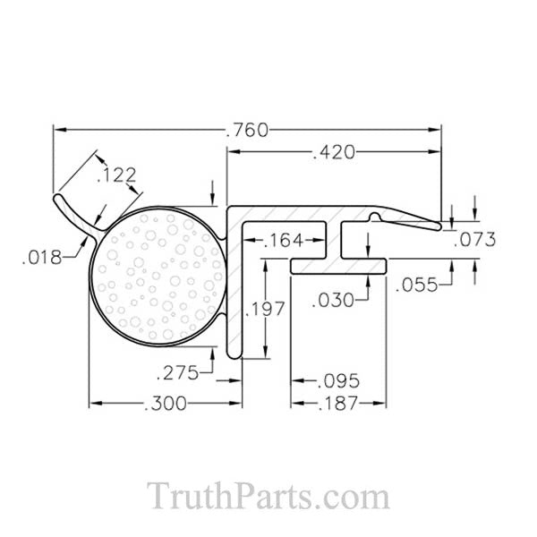 T-Slot Foam Filled Offset Bulb .187 x .300 Slide-in Backing Weatherstrip